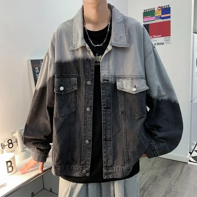 木林森 美式复古扎染小众设计潮牌高街痞帅翻领宽松休闲牛仔外套 男女同款