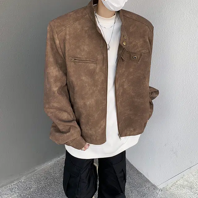 木林森 美式高街潮牌复古做旧机车服外套小众设计感短款垫肩时尚百搭潮流休闲夹克衫皮衣 男女同款