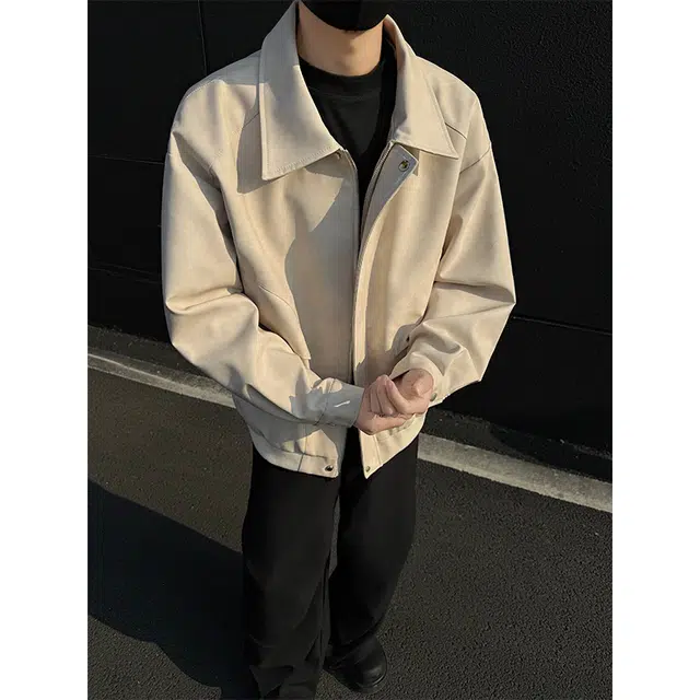 木林森 美式复古高街潮牌宽松休闲防风机能无性别主义飞行员立领皮衣 男女同款