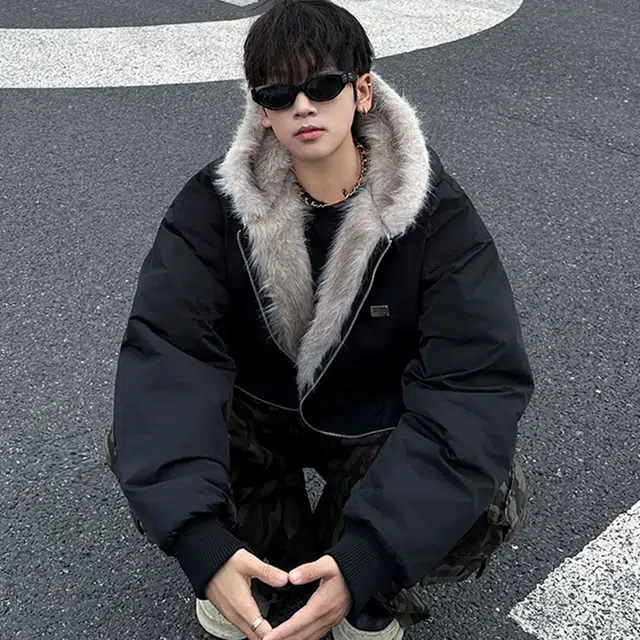 木林森 美式高街潮流座山雕复古外套冬季夹棉加绒水洗厚毛领连帽短款棉服 男女同款