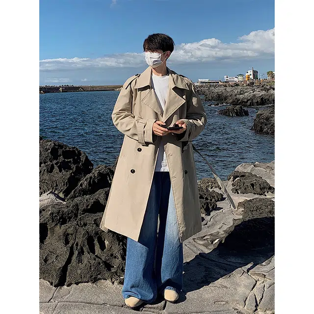 木林森 美式英伦复古简约基础收腰潮流百搭宽松双排扣中长款时尚风衣 男女同款