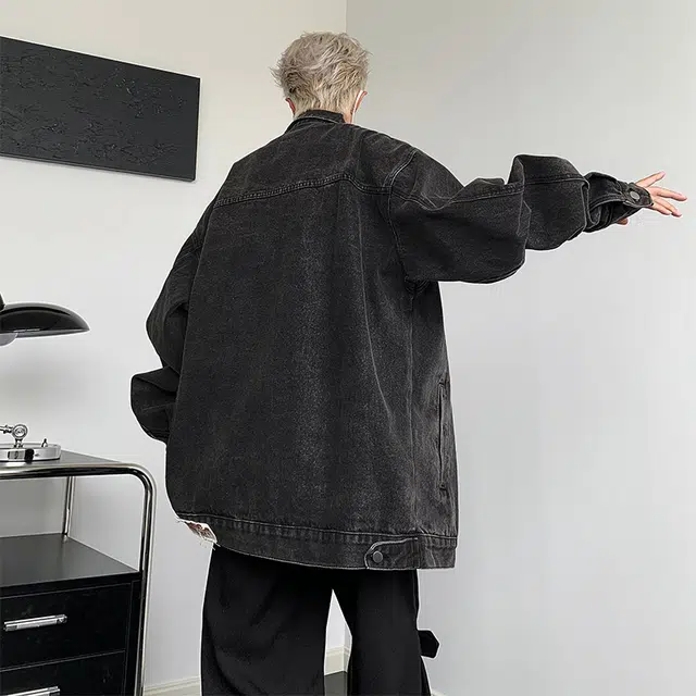 木林森 美式街头国潮复古高级感徽章宽松工装牛仔外套 男女同款
