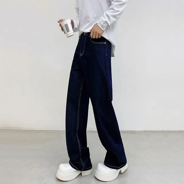 木林森 美式高街微喇复古中腰宽松直筒显腿长百搭亲肤舒适品牌休闲垂感牛仔裤 男女同款