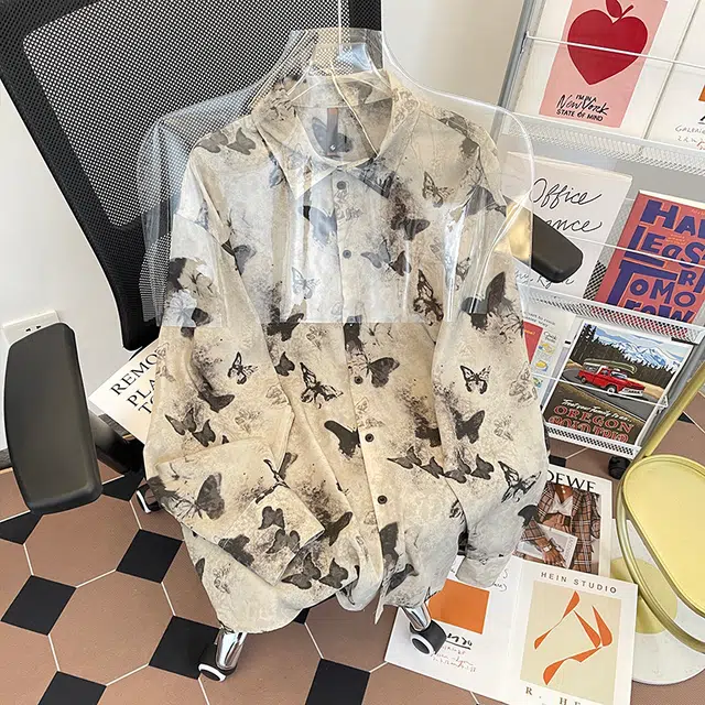 木林森 美式流苏蝴蝶设计感翻领高街时尚潮流百搭宽松简约休闲长袖衬衫 男女同款