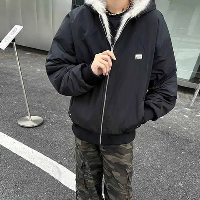 木林森 美式高街潮流座山雕复古外套冬季夹棉加绒水洗厚毛领连帽短款棉服 男女同款