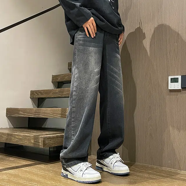 木林森 美式高街复古水洗做旧基础款直筒百搭时尚潮流简约舒适垂感宽松休闲通勤牛仔裤 男女同款