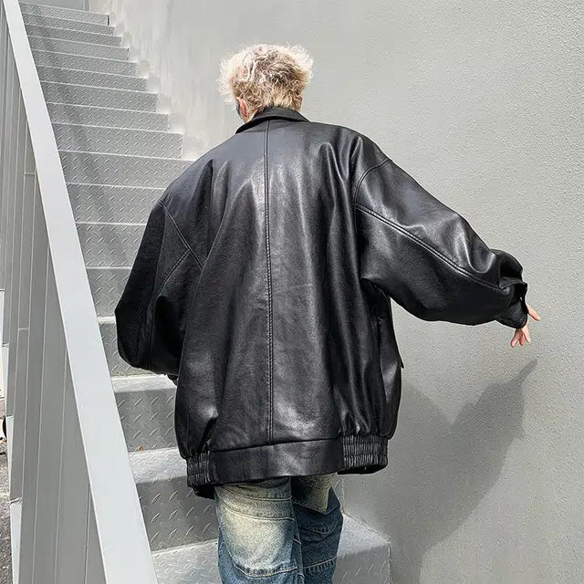 木林森 美式高街复古美拉德夹克机车潮牌结构设计款时尚百搭潮流宽松休闲皮衣 男女同款