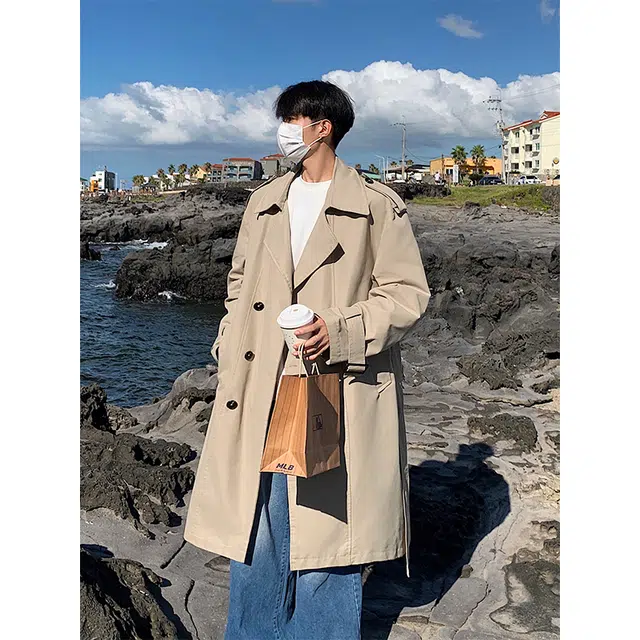 木林森 美式英伦复古简约基础收腰潮流百搭宽松双排扣中长款时尚风衣 男女同款