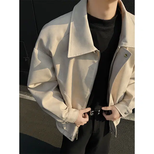 木林森 美式复古高街潮牌宽松休闲防风机能无性别主义飞行员立领皮衣 男女同款