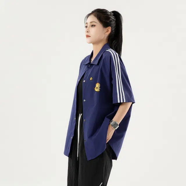 木林森 卡通动画印花翻领宽松短袖衬衫 男女同款