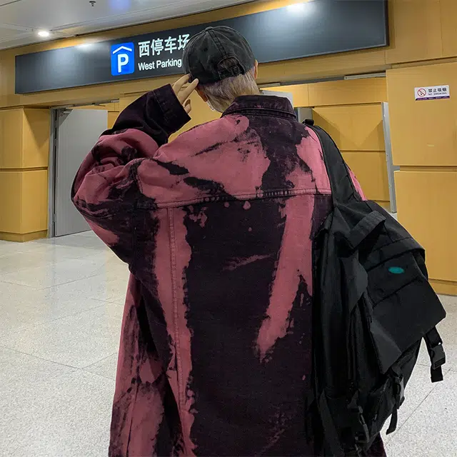 木林森 美式复古扎染小众设计潮牌高街痞帅翻领宽松休闲牛仔外套 男女同款