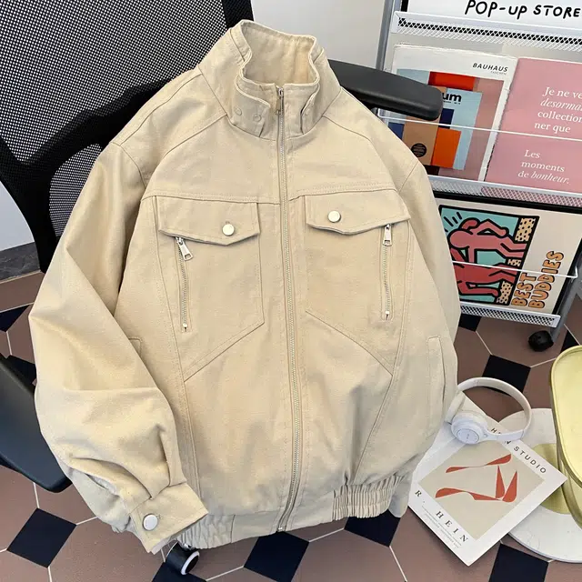 木林森 美式复古工装座山蛇皮蟒纹外套冬季加绒加厚雕飞行员夹克棉服 男女同款