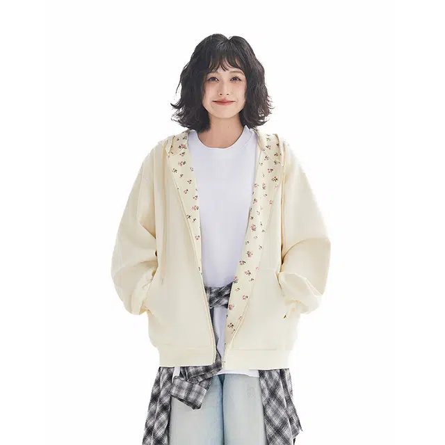 木林森 美式高街潮牌休闲情侣款甜美碎花通用简约时尚百搭宽松重磅连帽卫衣 男女同款