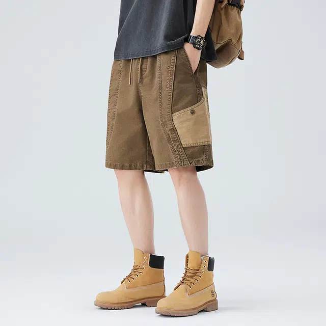 独驰 美式复古阔腿五分休闲短裤 男女同款