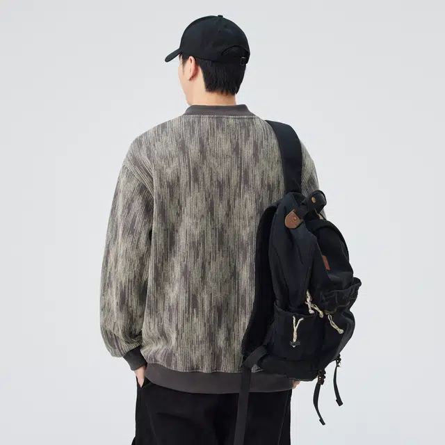 独驰 美式复古印花半开襟纽扣设计宽松男上衣亨利领卫衣 男女同款