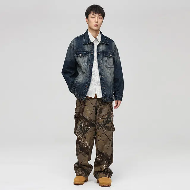 独驰 美式经典复古做旧水洗高端纳米蓝夹克春秋宽松痞帅时尚牛仔外套 男女同款