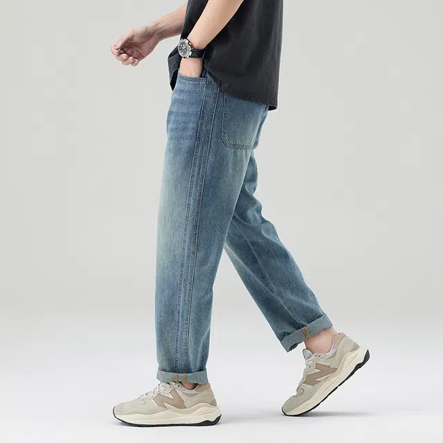 独驰 宽松直筒复古色休闲潮牌牛仔裤 男女同款