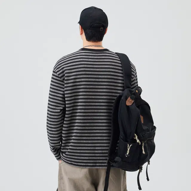 独驰 美式潮流秋季复古撞色条纹设计男上衣 卫衣 男女同款