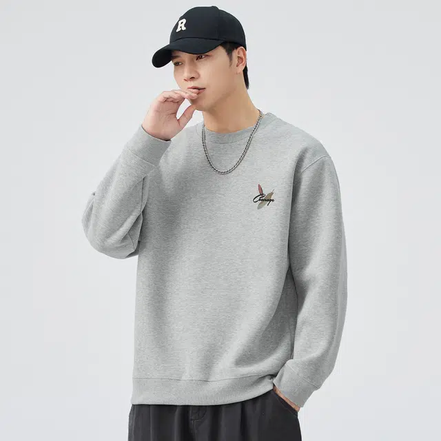 独驰 美式复古重磅羽毛印花设计潮牌宽松休闲男上衣卫衣 男女同款