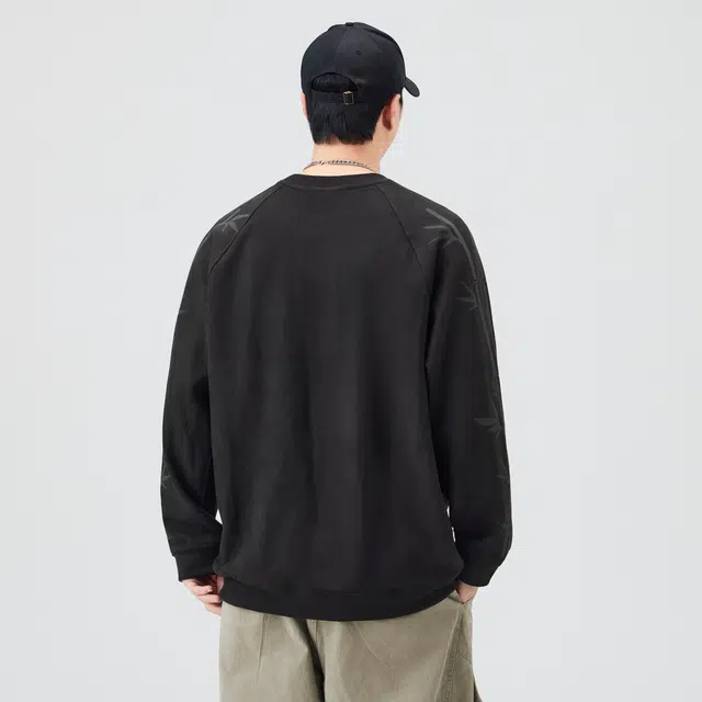 独驰 美式复古重磅宽松竹叶印花休闲男上衣卫衣 男女同款