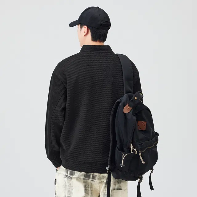 独驰 美式重磅潮流半拉链纹理感设计宽松休闲男上衣卫衣 男女同款