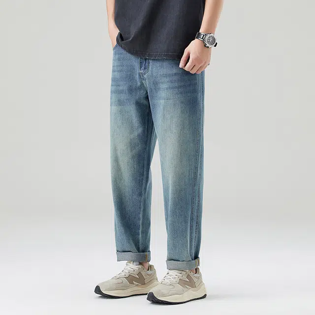 独驰 宽松直筒复古色休闲潮牌牛仔裤 男女同款