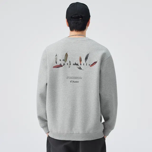 独驰 美式复古重磅羽毛印花设计潮牌宽松休闲男上衣卫衣 男女同款