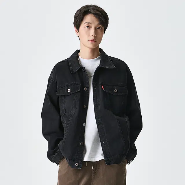 独驰 韩版帅气高街美式复古水洗夹克春秋季宽松单排扣牛仔外套 男女同款