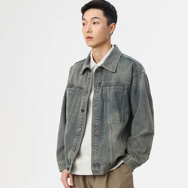 独驰 美式复古重工水洗做旧夹克时尚百搭春秋机能风牛仔外套 男女同款