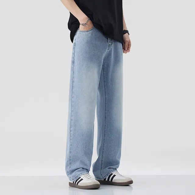 独驰 美式复古宽松潮流简约水洗牛仔裤夏季凉感舒适直筒裤潮牌休闲透气亲肤百搭长裤时尚个性渐变设计感裤子牛仔裤 男女同款