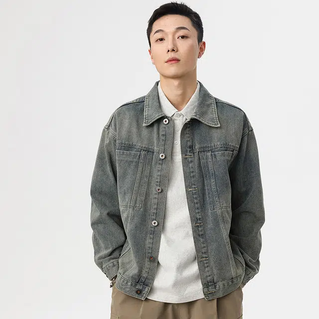 独驰 美式复古重工水洗做旧夹克时尚百搭春秋机能风牛仔外套 男女同款