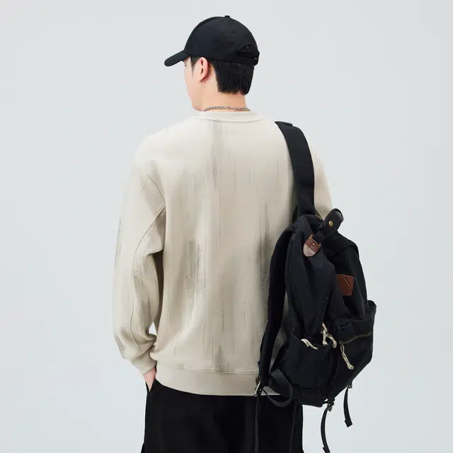 独驰 美式重磅不规则印花设计潮流宽松休闲男上衣卫衣 男女同款