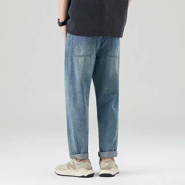 独驰 宽松直筒复古色休闲潮牌牛仔裤 男女同款