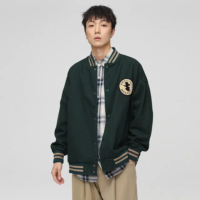 独驰  运动美式复古春秋重磅纯棉设计感潮牌棒球服 男女同款
