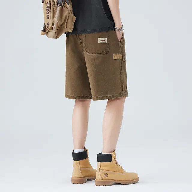 独驰 美式复古阔腿五分休闲短裤 男女同款