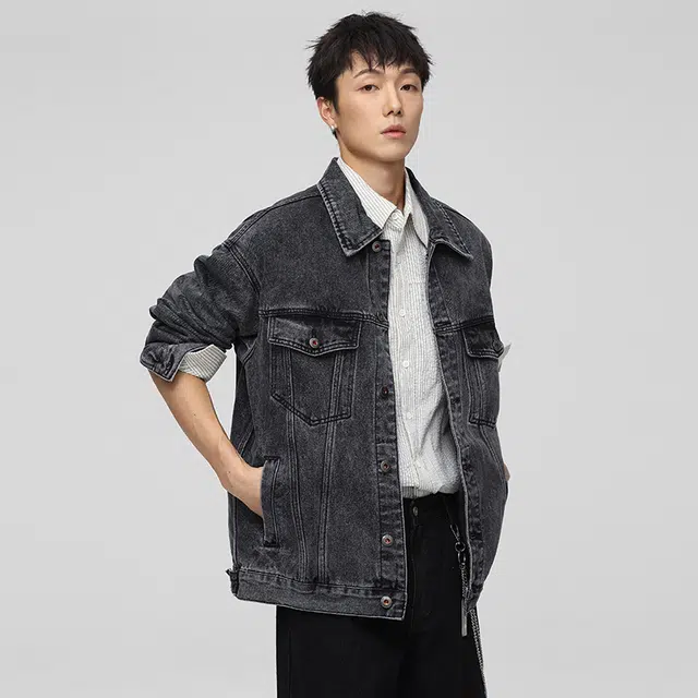 独驰 春秋高街美式经典层次设计工装拼接休闲牛仔外套 男女同款