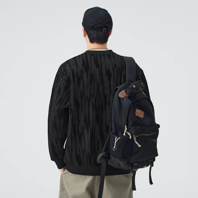 独驰 美式复古潮流圆领水波纹设计宽松休闲男上衣卫衣 男女同款