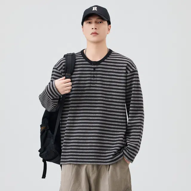 独驰 美式潮流秋季复古撞色条纹设计男上衣 卫衣 男女同款