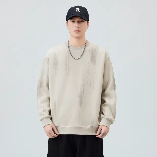 独驰 美式重磅不规则印花设计潮流宽松休闲男上衣卫衣 男女同款