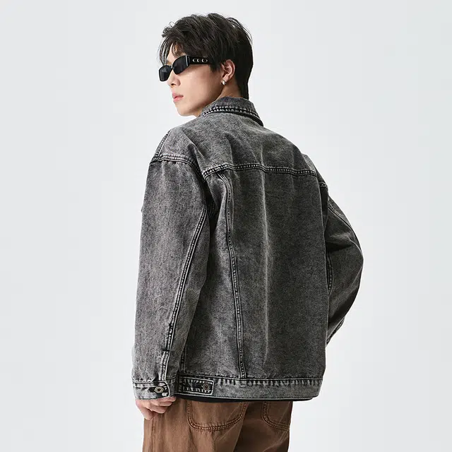 独驰 美式复古水洗休闲宽松做旧夹克时尚百搭牛仔外套 男女同款