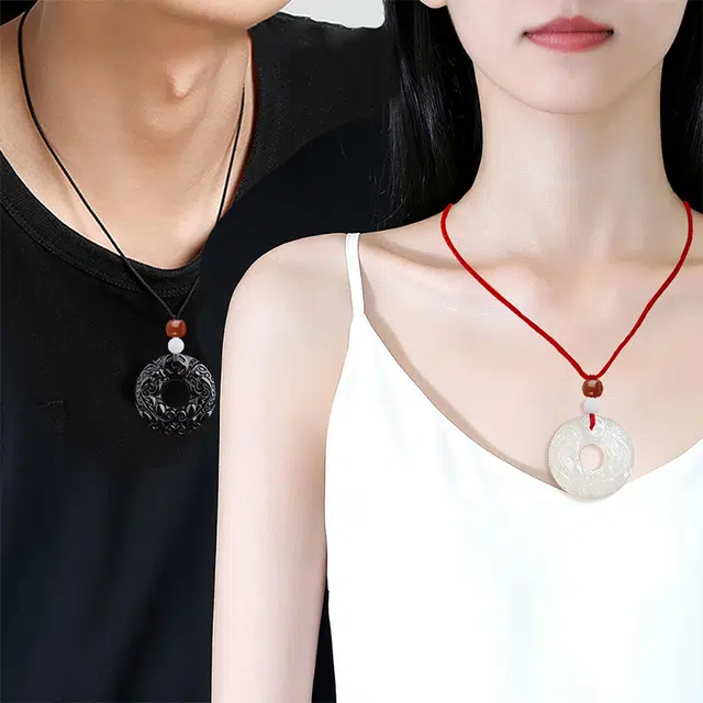 深祥霖 新中式国潮貔貅平安扣吊坠 古风复古手工编绳福运呈祥 玉髓 项链 男女同款情侣款