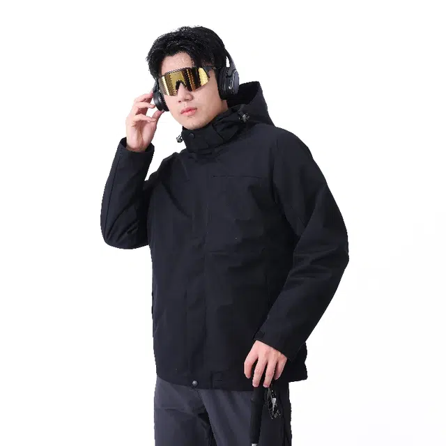 雅鹿  连帽露营登山户外纯色机能城市户外内胆可拆卸三合一  防水防风防紫外线冲锋衣 男女同款