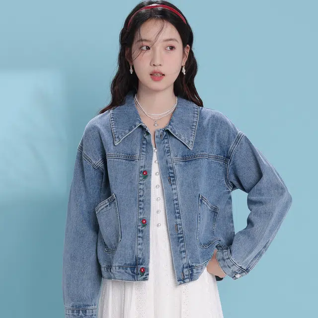 鹿向南 设计感韩版学院风宽松百搭牛仔外套 女款 蓝色
