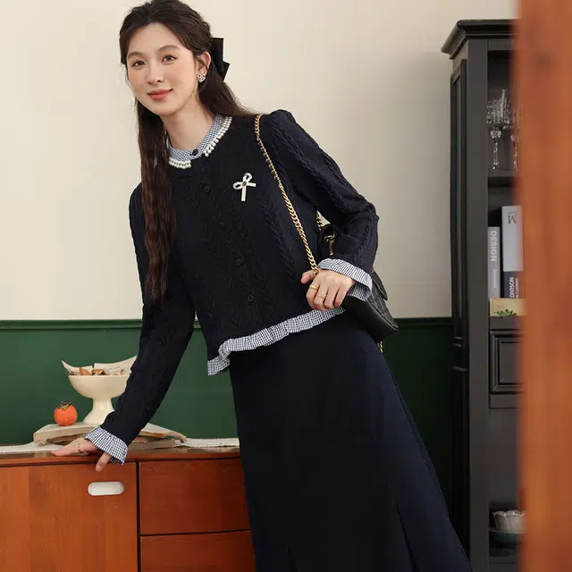 鹿向南 中腰中长纯色休闲长裙 女款 藏蓝色