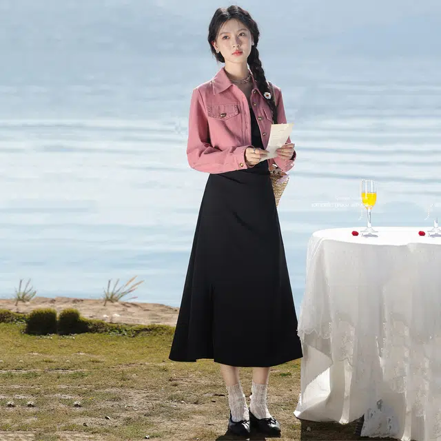 鹿向南 陷进温柔系列 时尚休闲百搭牛仔上衣学院风甜美淑女截短外套 女款
