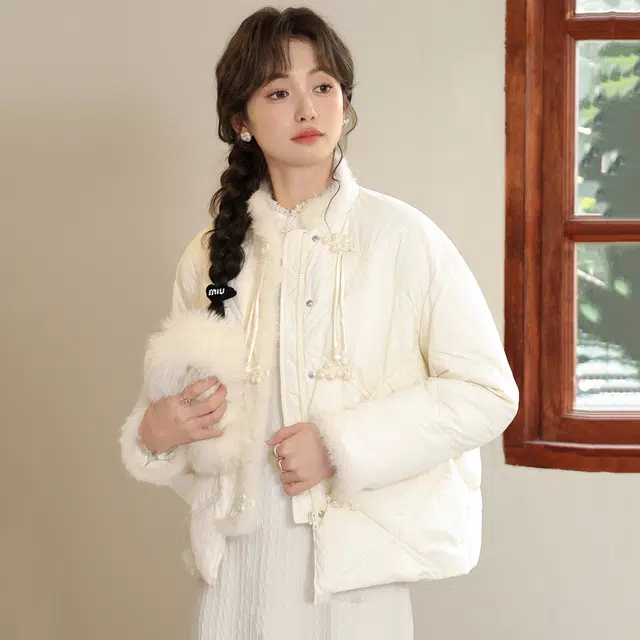 鹿向南 冬季温柔白月光系列 新中式国风外套棉服 女款 米白色
