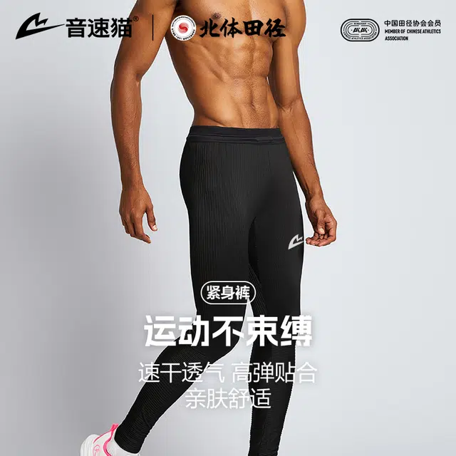 音速猫 爆发凉感紧身高弹透气裤直筒裤体考训练裤田径运动裤 男女同款 黑色