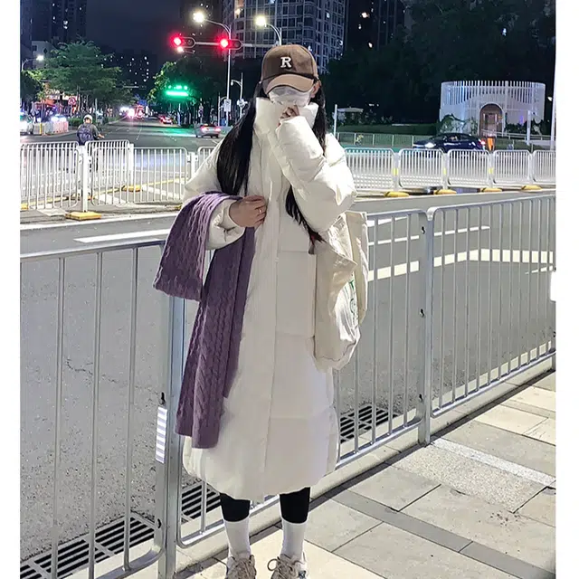 哒头下雨不愁 气质百搭中长款冬季小个子宽松加厚立领面包服外套棉服 女款