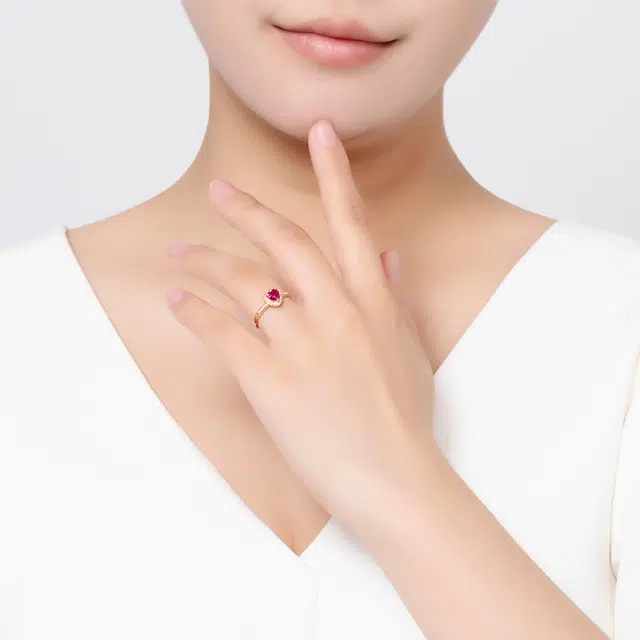 贝戈丽丝 赤诚之心戒饰 精美细腻时尚小众爱心设计 富贵大气优雅 订婚求婚系列#好运 红宝石 戒指 女款