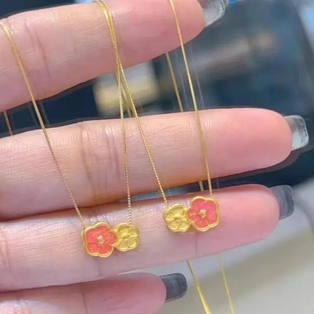 贝戈丽丝 桃花多多  时尚小众森系高级设计感  极简百搭高贵显气质  优雅时尚贵气感正缘好运颈饰 足金 一口价 黄金项链 女款